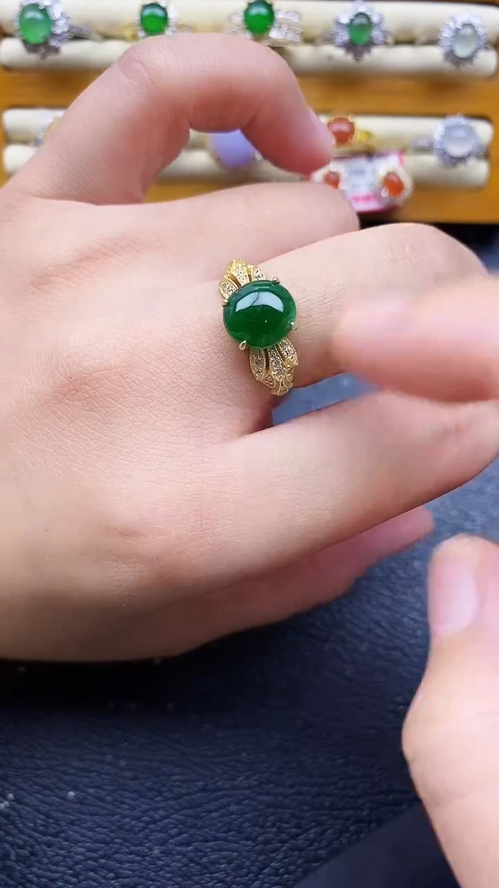 银S925镶嵌戒指翡翠1