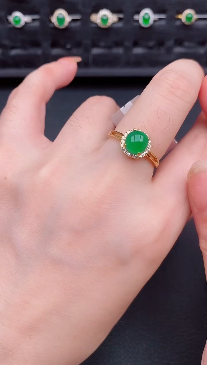 银S925镶嵌戒指翡翠天然a货翡翠27