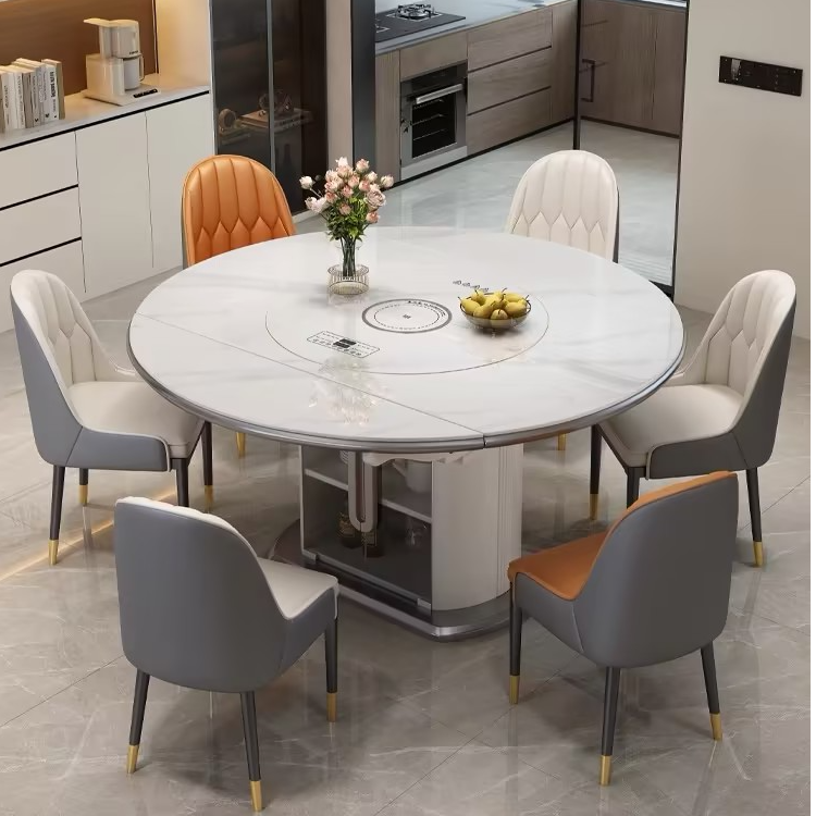 简约现代2025新款多功能智能岩板餐桌椅方圆两用饭桌可伸缩餐桌椅