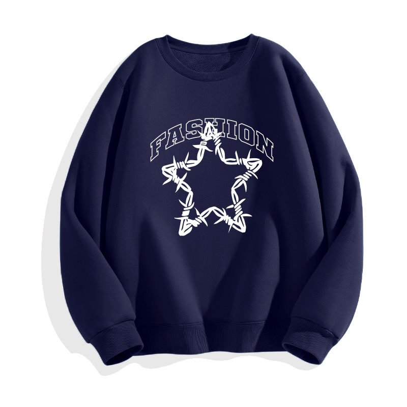 热风【高智感】美式复古400g重磅潮流宽松圆领加绒卫衣套头情侣秋冬