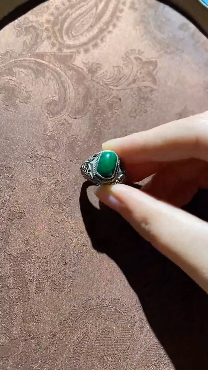 【闪购商品】翡翠戒指银S925镶嵌红翡绿翠 14号