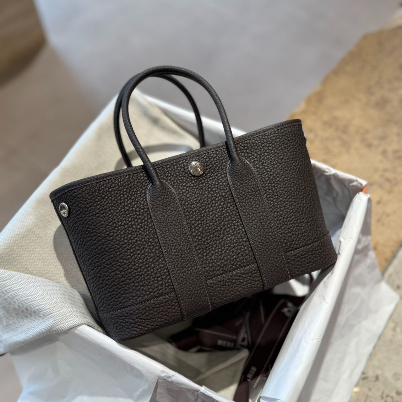 99新 Hermes/爱马仕 mini花园 乌木色 negonda 银扣 K/072410