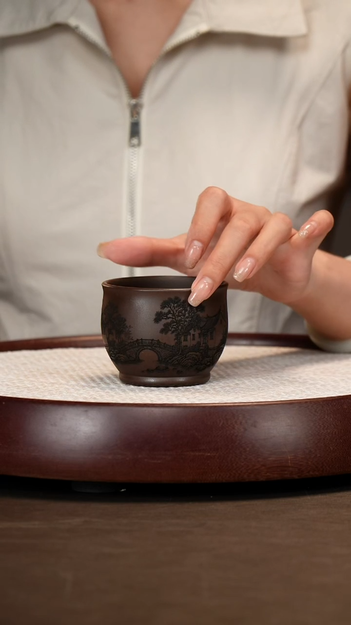 紫砂茶具紫泥山水杯