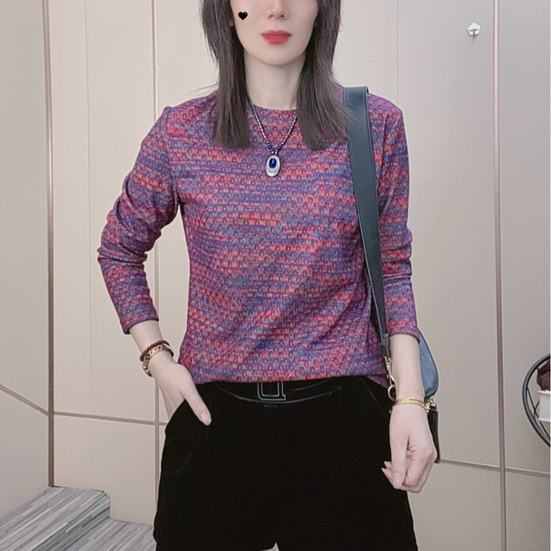 加绒2025冬季柔软舒适圆领保暖打底衫显白遮肚t恤宽松遮肚T恤上衣