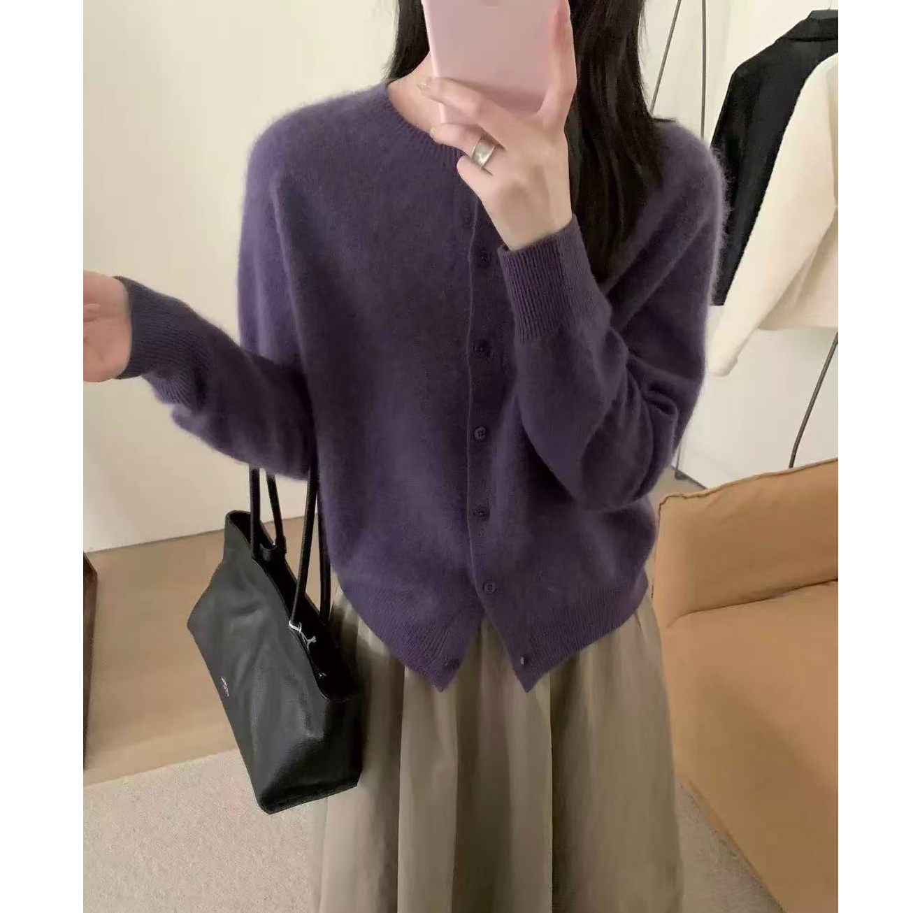 【高贵紫】法式小香风针织开衫女毛衣外套气质时尚宽松上衣