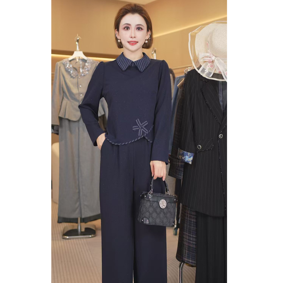 W8008时尚洋气套装女2025秋季新款时髦复古衬衫阔腿裤气质两件套