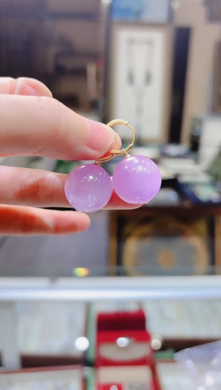 【闪购商品】锂辉石耳饰18K金镶嵌紫锂辉耳扣耳饰