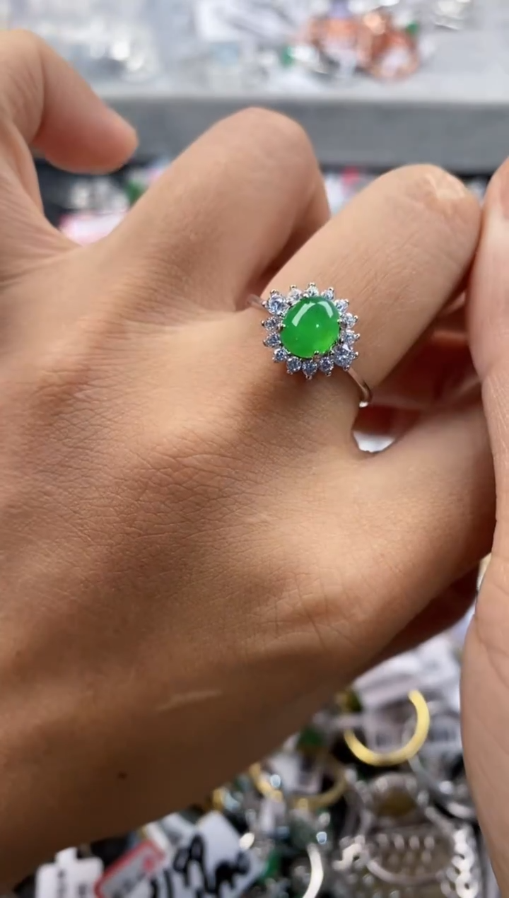 银S925镶嵌戒指翡翠111      6