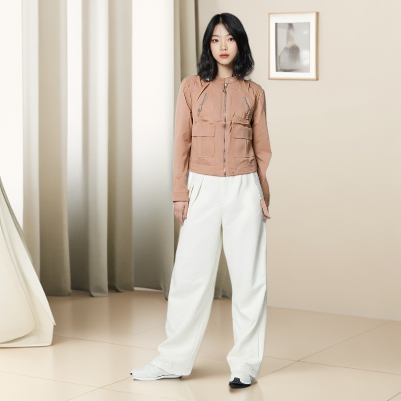 【素境】1913#粉色皮衣外套女款春季欧货立领小衫修身拉链休闲短款