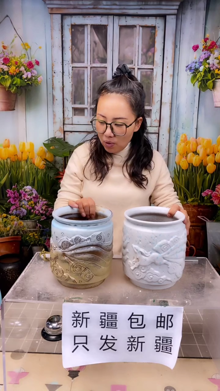【闪购商品】红陶白兰黄直口浮雕花陶盆2个装