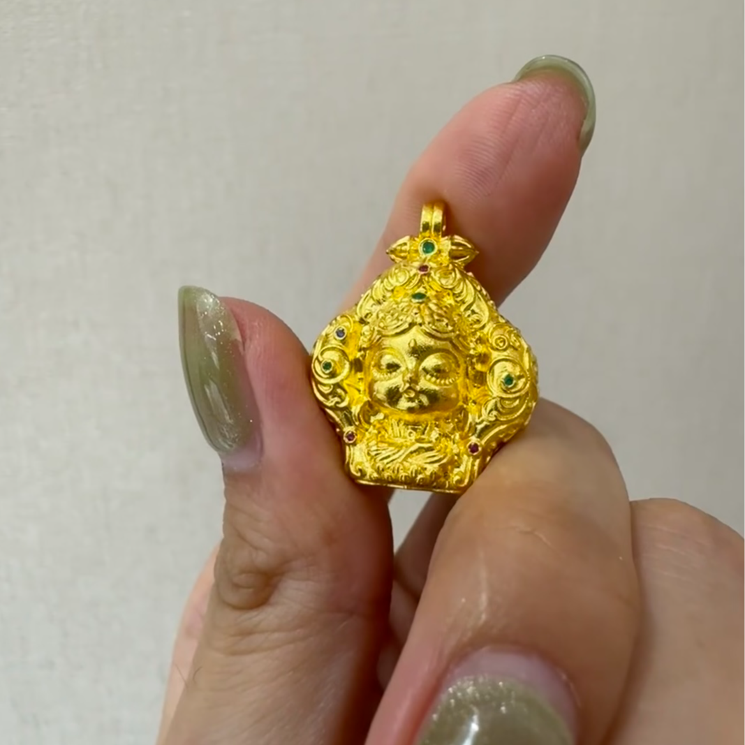 非遗雅韵孟庆国大师款不染古法绿度母芦吊坠