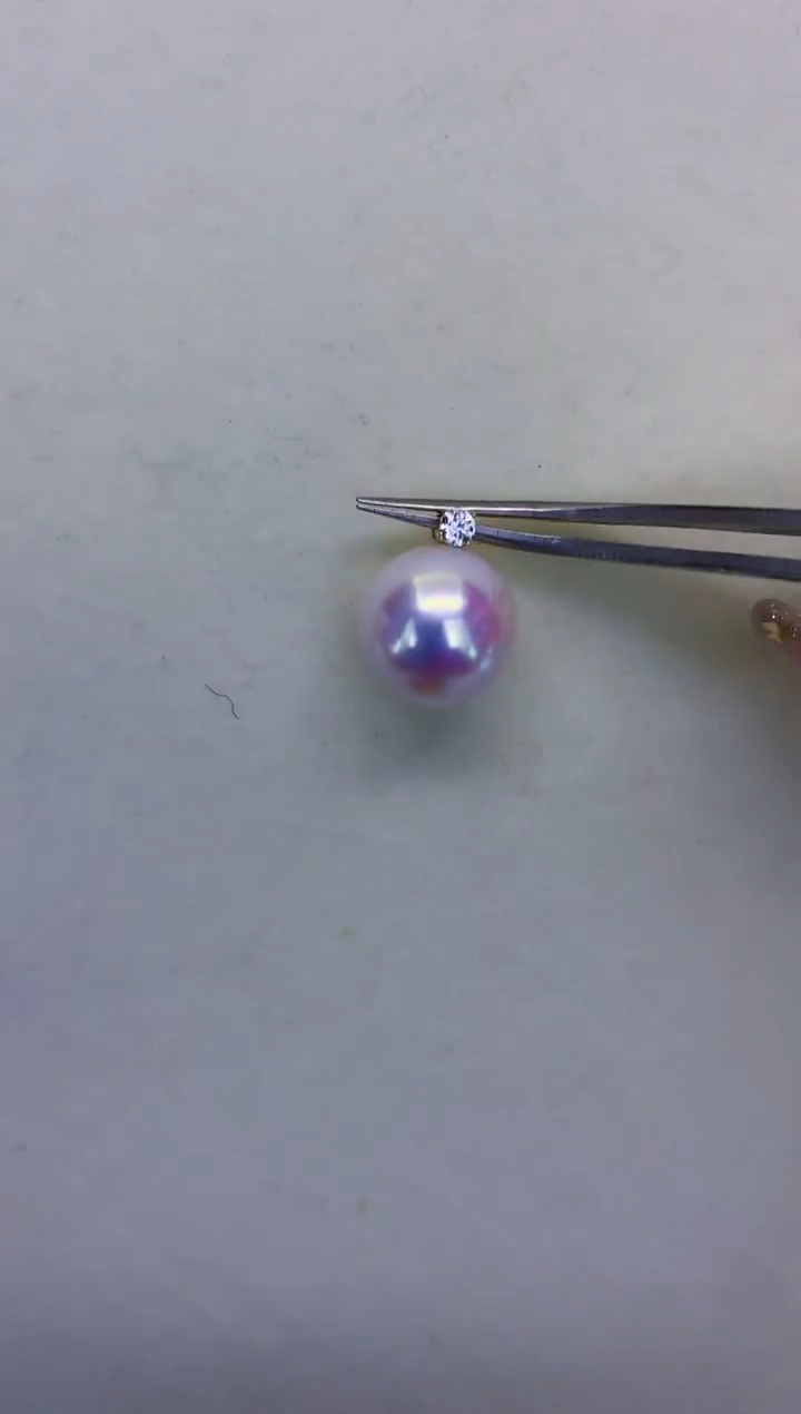 18K金镶嵌DA淡水珍珠白珠吊坠13-14MM X084