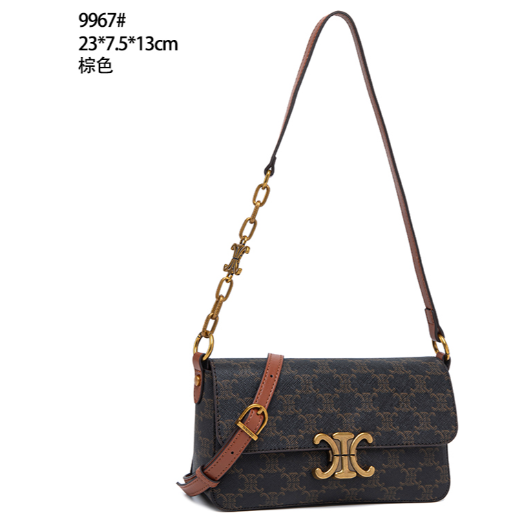 【初阳甄选】QYX-9967-棕色英伦风山单肩印花麻将复古女包