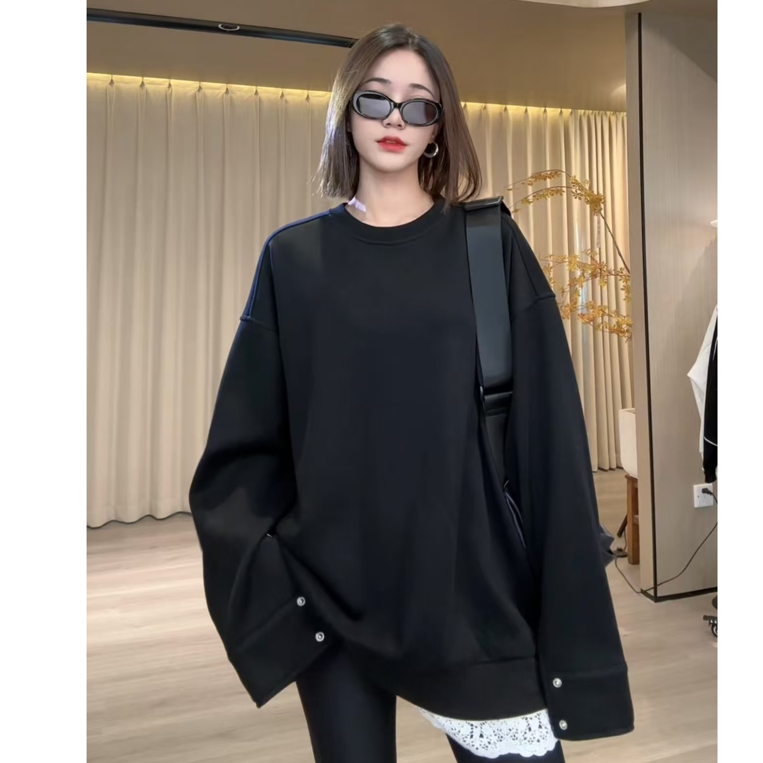 【安童森】2025年早春新款蕾丝花边拼接圆领卫衣潮8216