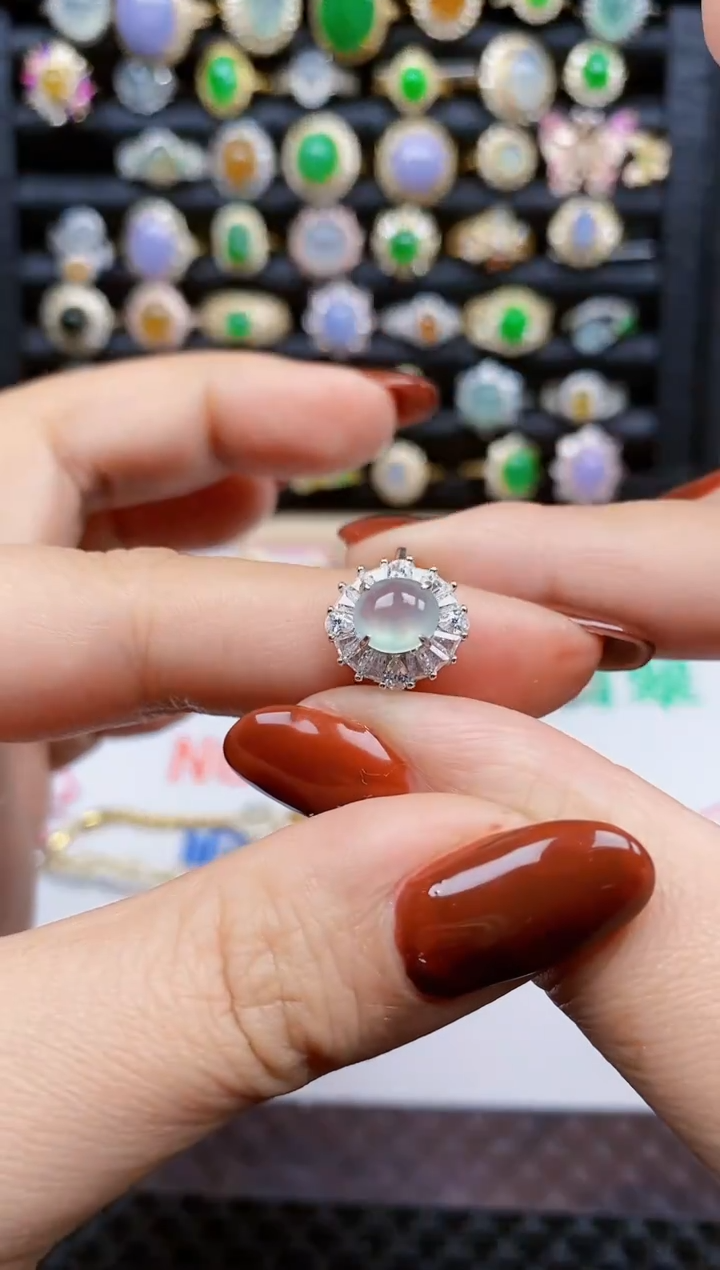 银S925镶嵌戒指翡翠80