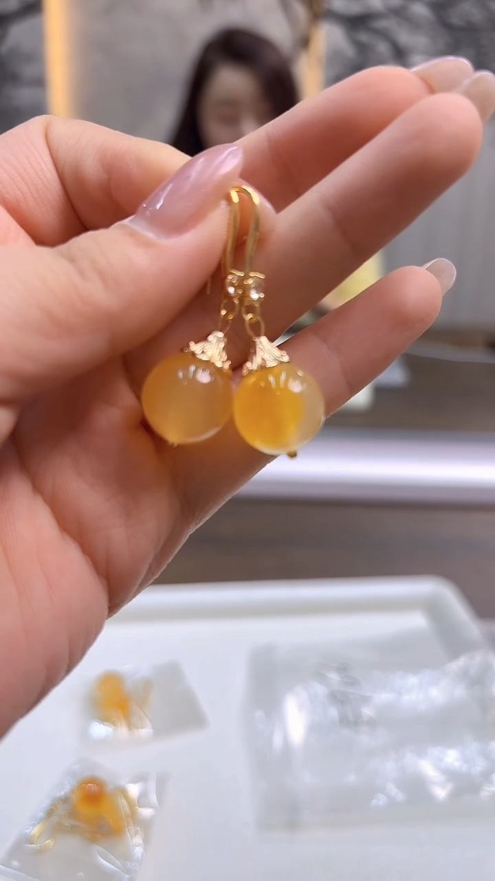 14K金镶嵌翡翠耳饰DIY款E966