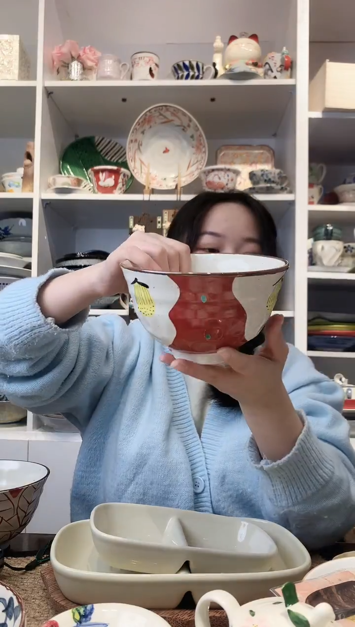 陶瓷S****️【孤品】赤绘大面碗15cm