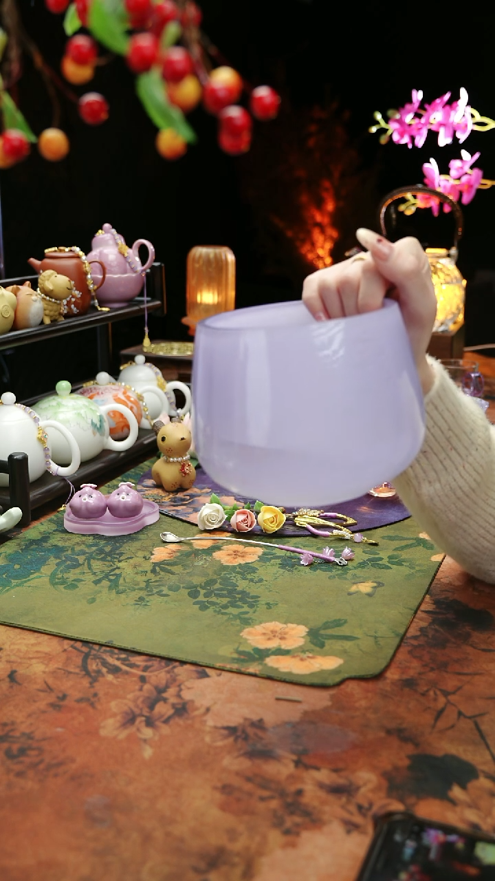 【闪购商品】紫色水晶玻璃茶渣缸建水