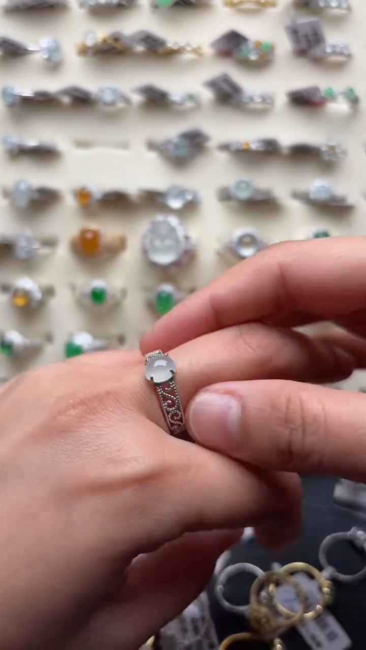 【闪购商品】翡翠戒指银S925镶嵌缅甸A货翡翠S925银镶嵌