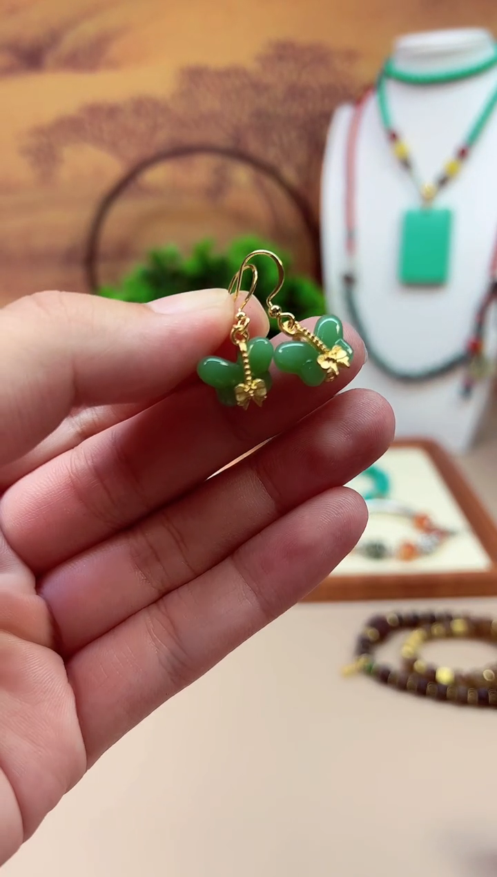 和田玉14K金镶嵌耳饰E39