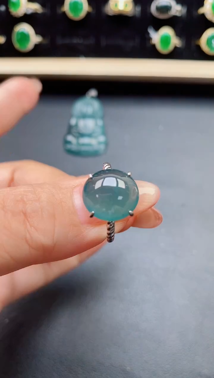 翡翠戒指银S925镶嵌21321