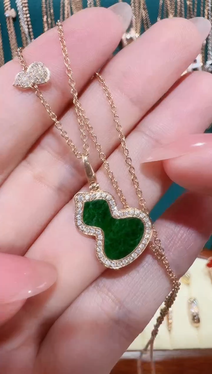【闪购商品】翡翠套链18K金镶嵌绿色葫芦套链