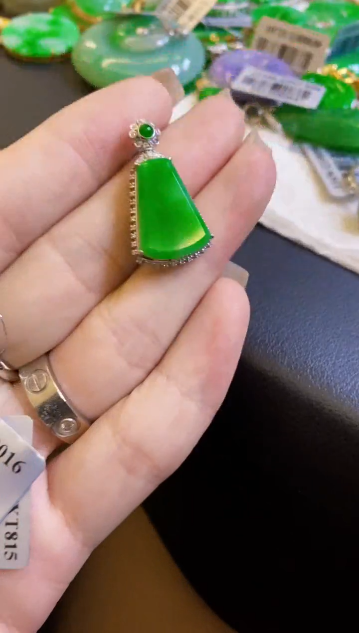 【闪购商品】翡翠颈饰18K金镶嵌无事牌