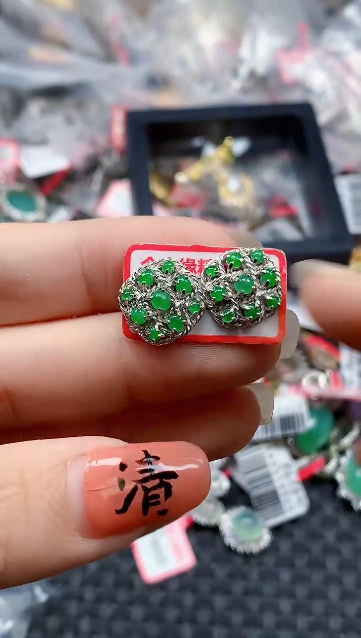 银S925镶嵌戒指翡翠天然A货缅甸翡翠