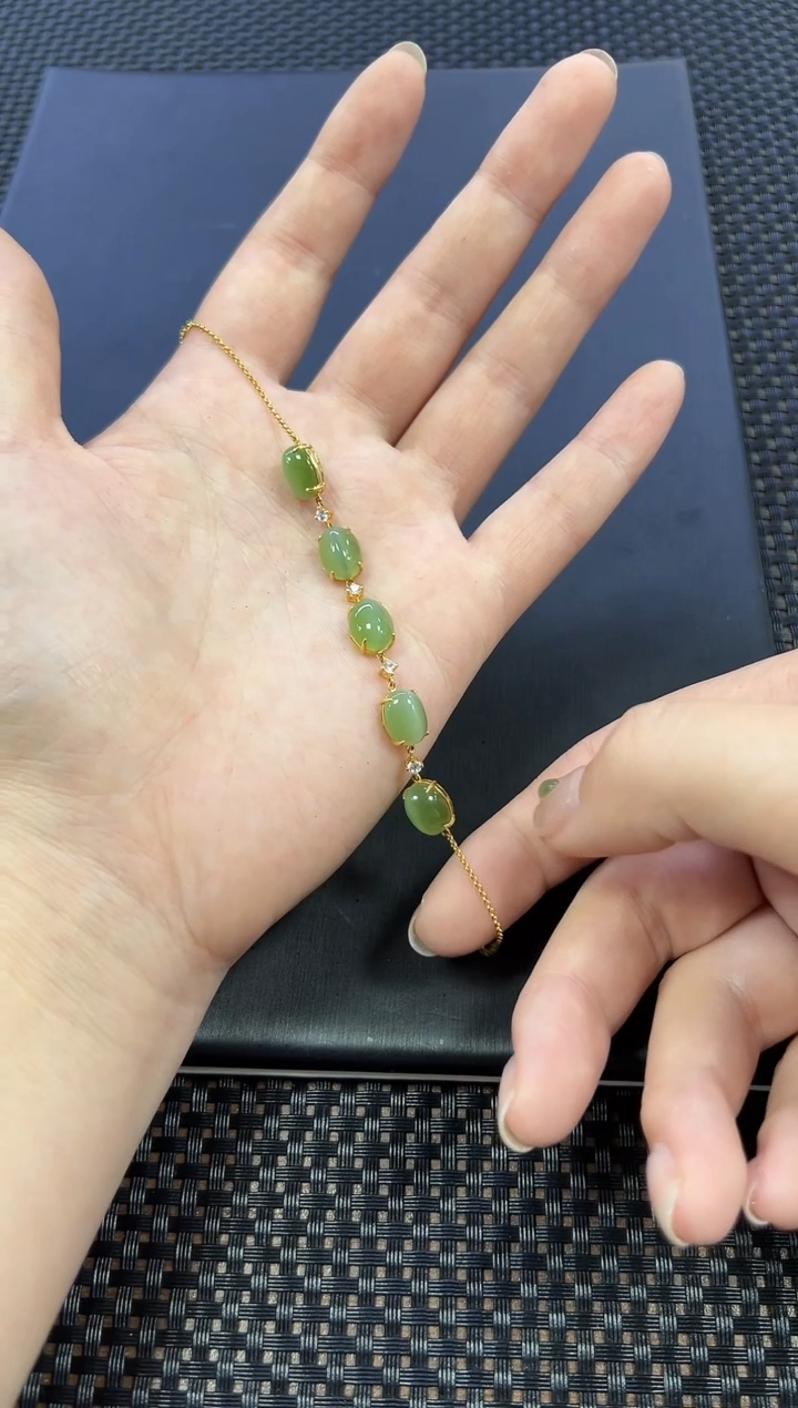 和田玉18K金镶嵌手链（多样性发一件）