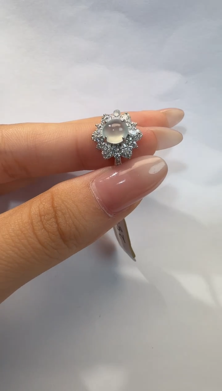 银S925镶嵌戒指翡翠咪**姐925银镶翡翠戒指镶嵌