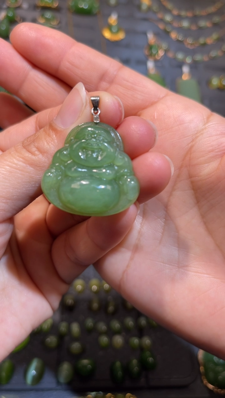 【闪购商品】和田玉碧玉佛公吊坠银S925镶嵌多样性发一