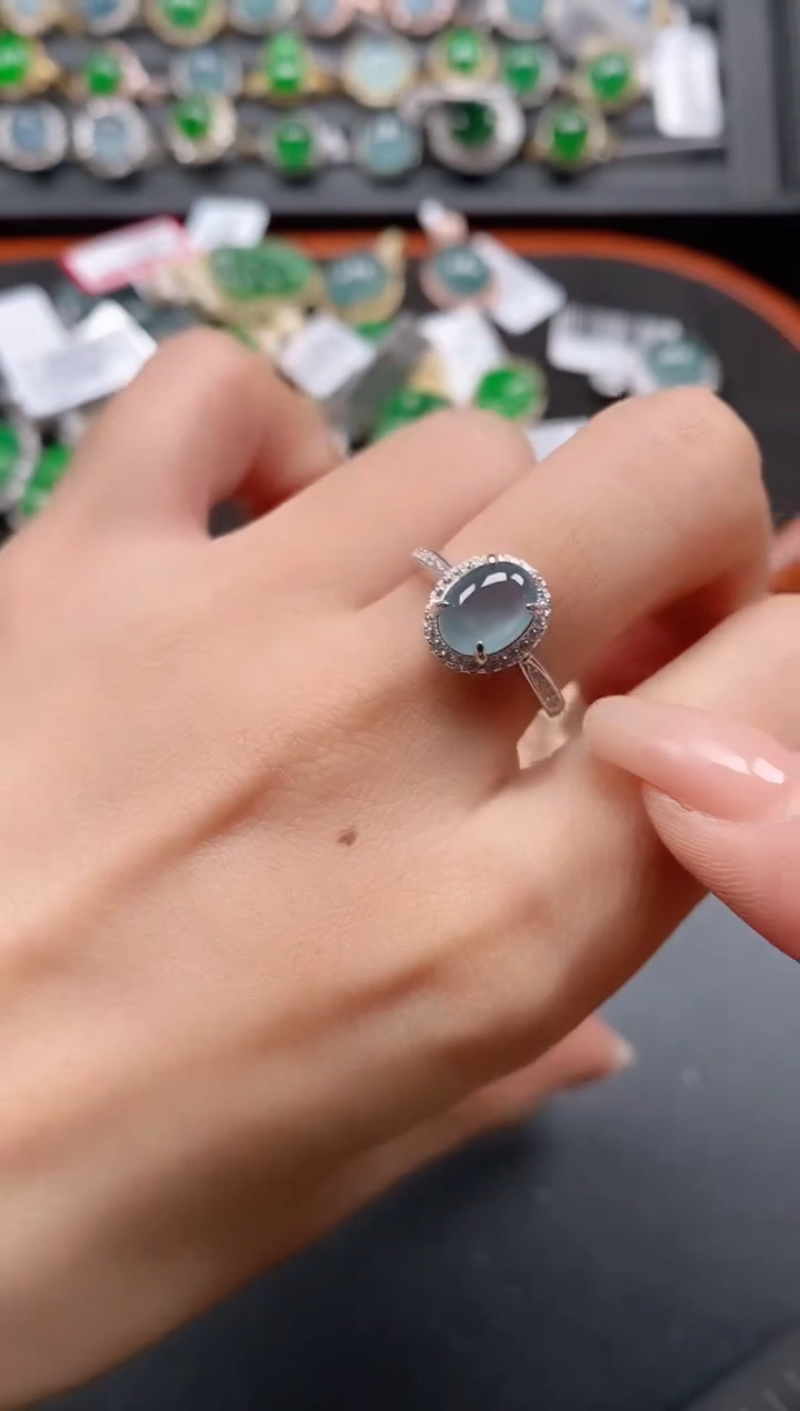 银S925镶嵌戒指翡翠1