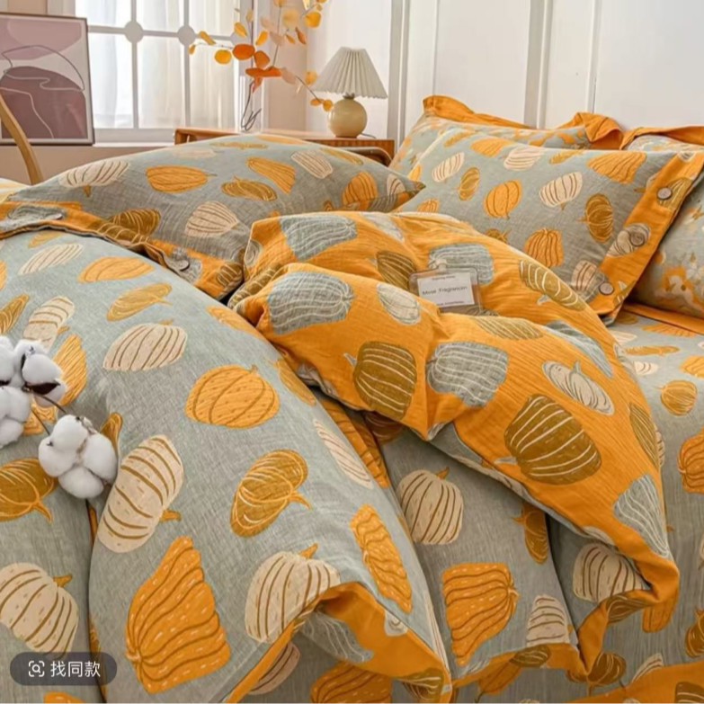 亲肤棉双层纱四件套--新福贵南瓜