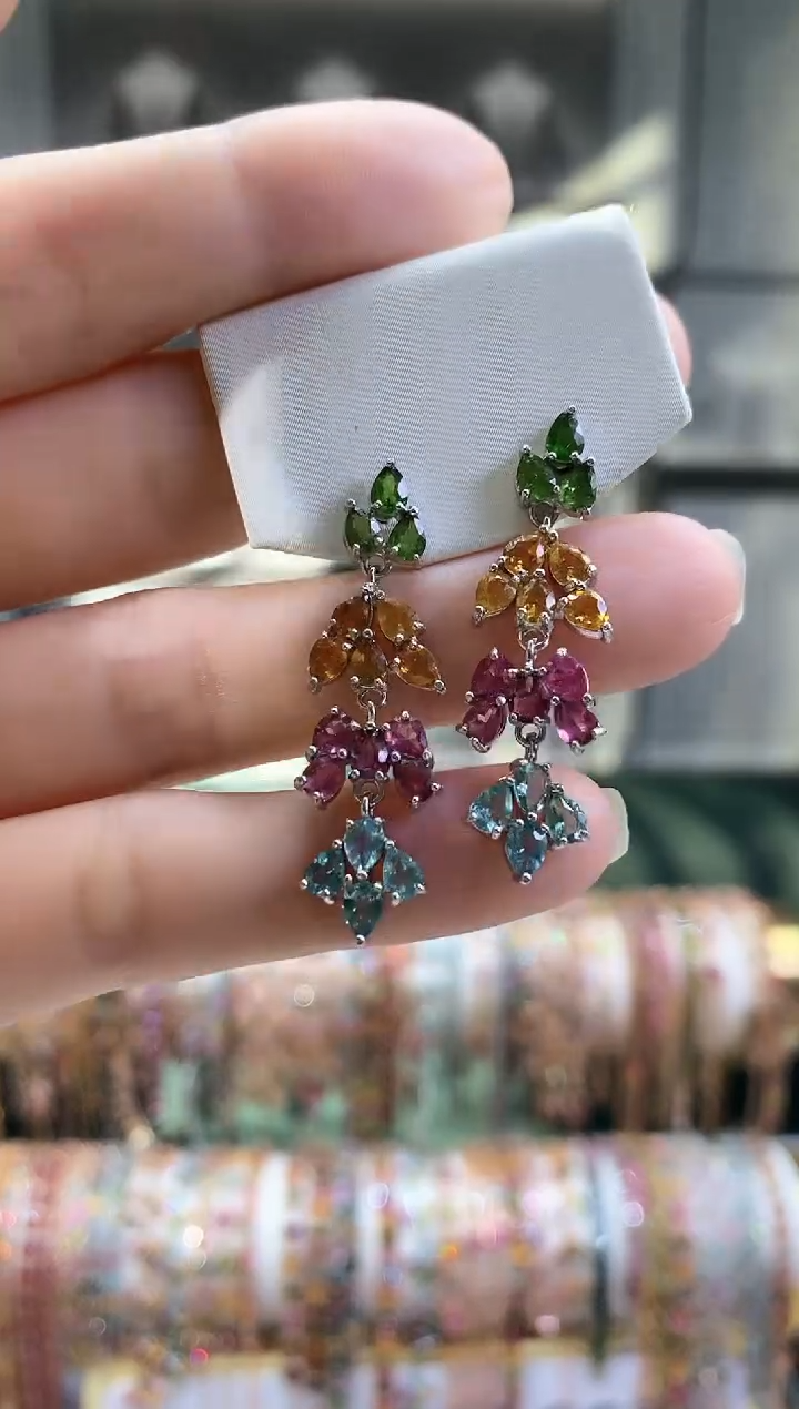 银S925镶嵌耳钉碧玺66666666