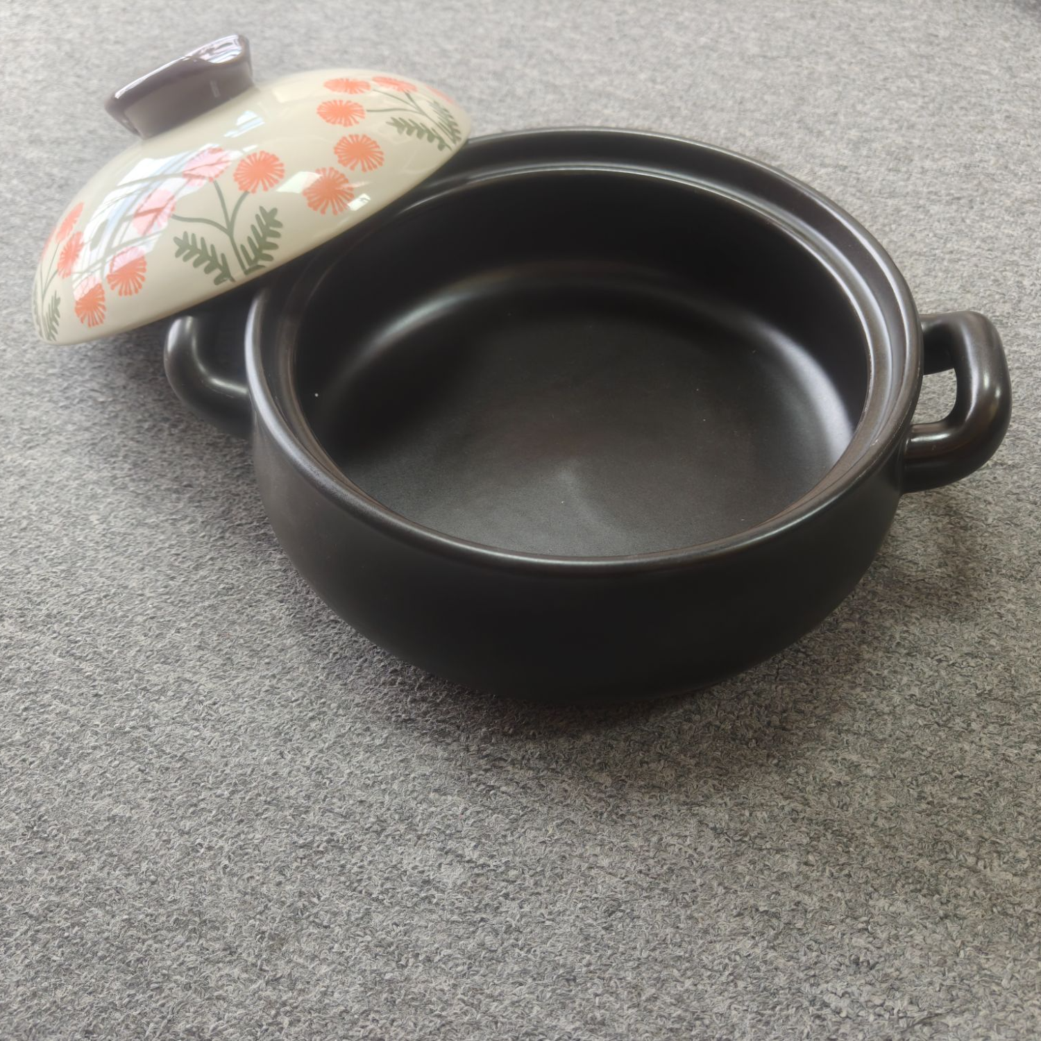 【瑕疵】4升黑蒲公英盖牛角陶瓷砂锅干烧炖菜炖肉煮粥煲汤煲仔家用