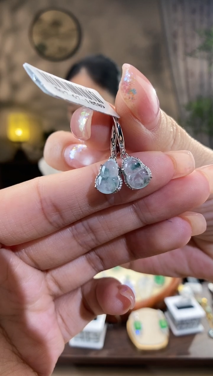 翡翠银S925镶嵌吊坠(不含链)耳饰一对