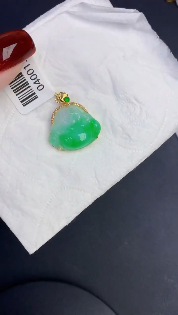 颈饰18K金镶嵌翡翠缅甸天然翡翠a货