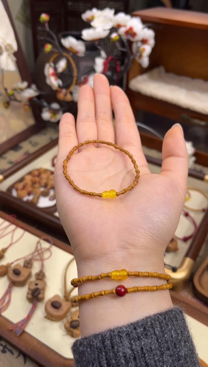 手串桃核【桃缘行】竹节「黄色葫芦」桃木桃核辟、挡、驱、护 备注手围