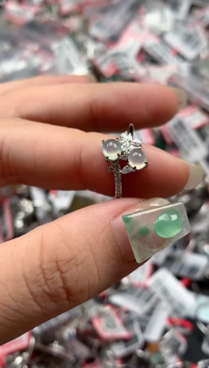 银S925镶嵌戒指翡翠天然A货缅甸翡翠