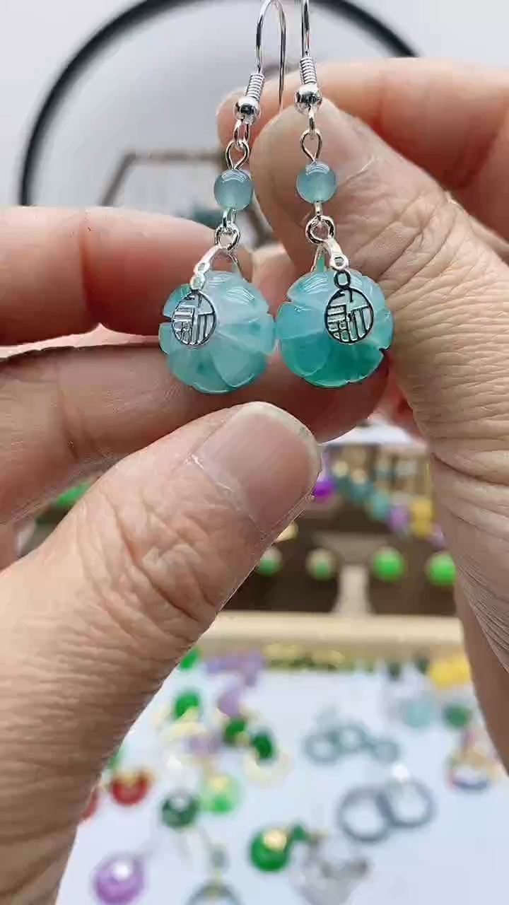 未镶嵌石英质玉（天山翠）耳饰718