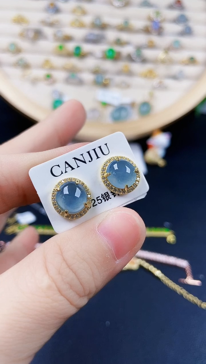 【闪购商品】翡翠耳饰银S925镶嵌2424525