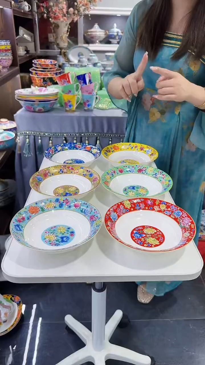 瓷片7.5英寸圆深盘6个景德镇陶瓷