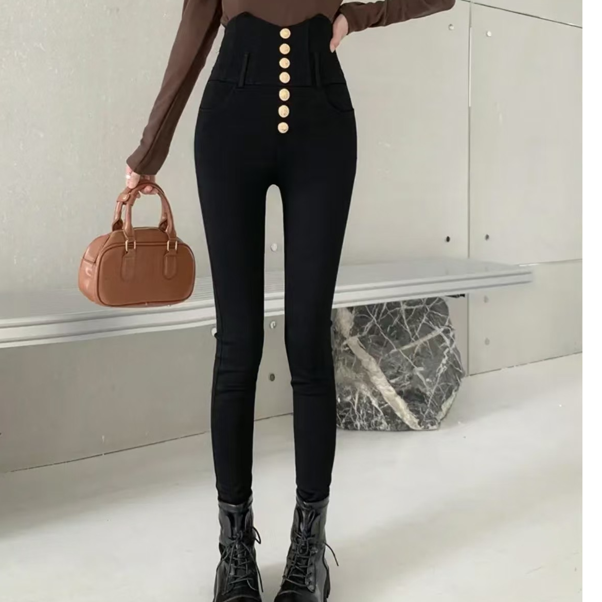 网红百搭小脚裤时尚保暖弹力秋冬休闲裤高腰纹身显瘦加绒修身塑型