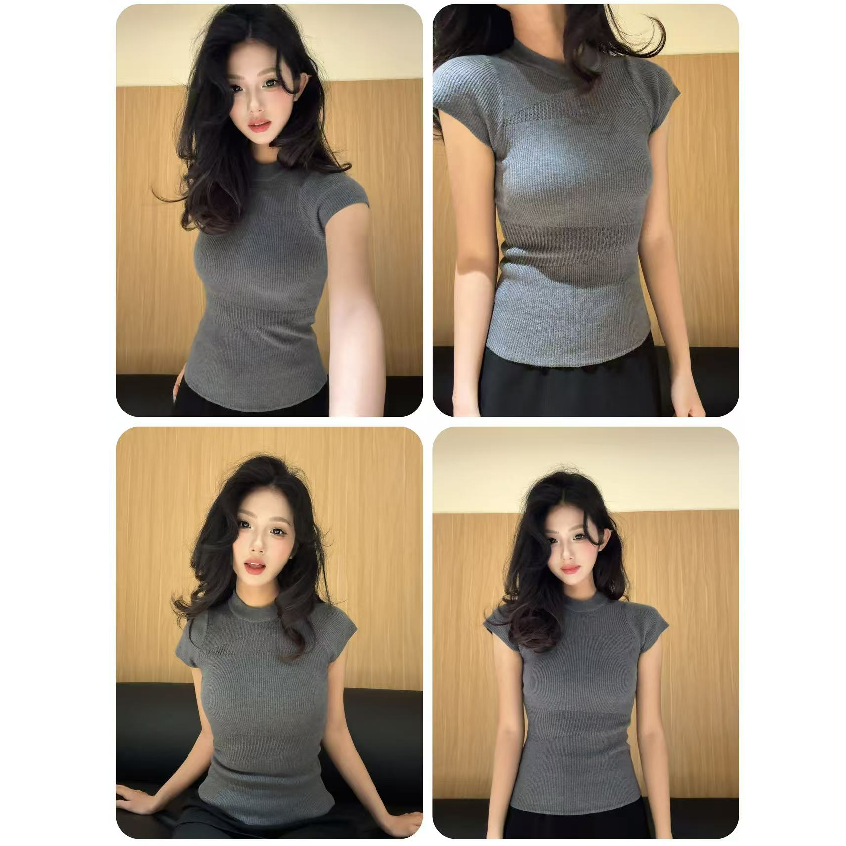 十三行白白-正肩小飞袖简约镂空短袖上衣半袖T恤#5120