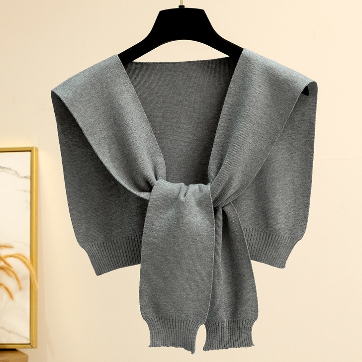 春秋时尚百搭新款毛线披肩女2025条纹针织坎肩韩版外搭打结围巾