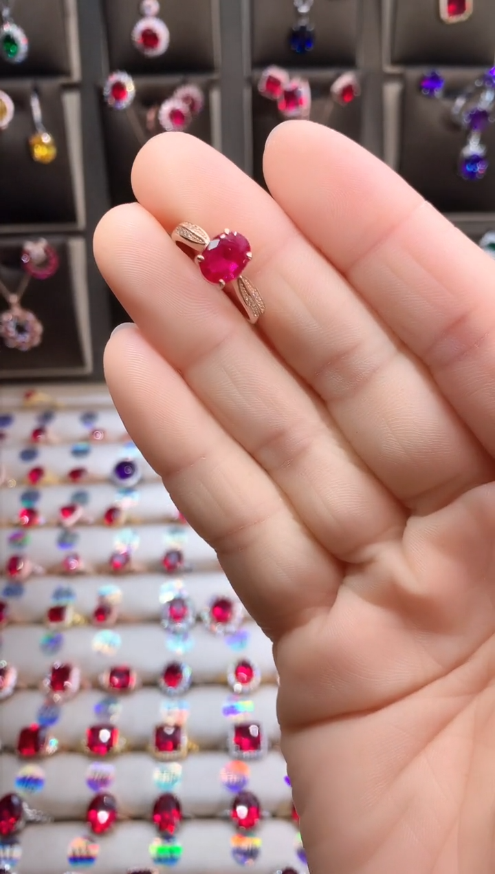 【闪购商品】红宝石戒指银S925镶嵌玫瑰金6.8