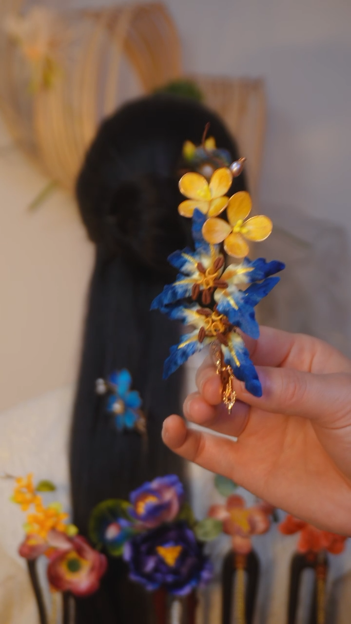 【闪购商品】木非遗桑蚕丝绒花胖绒掐丝木簪边夹日常百合