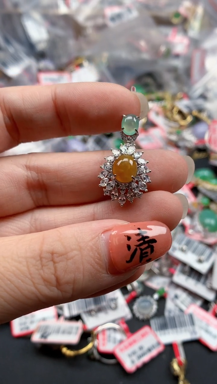 银S925镶嵌戒指翡翠天然A货缅甸翡翠