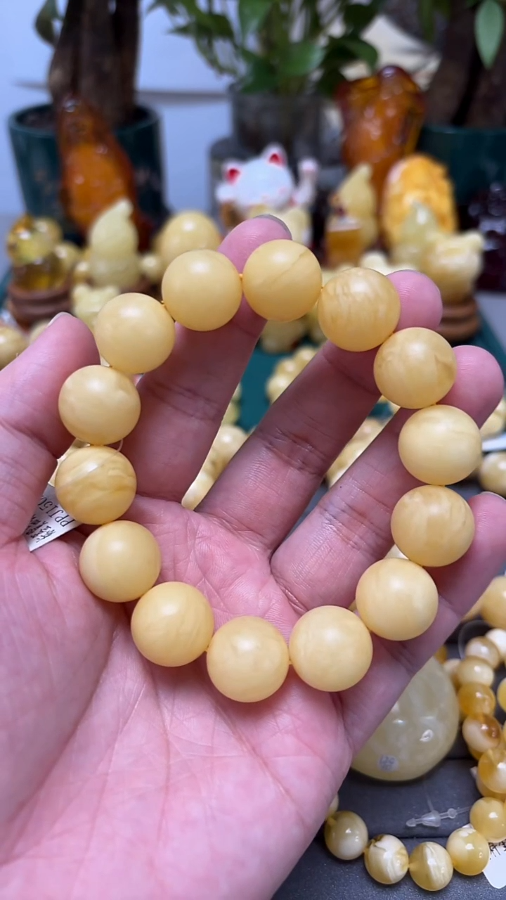 手串蜜蜡未镶嵌p26小年份香珀白花 32.76克 16mm