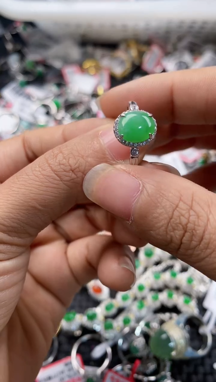 银S925镶嵌戒指翡翠444---9